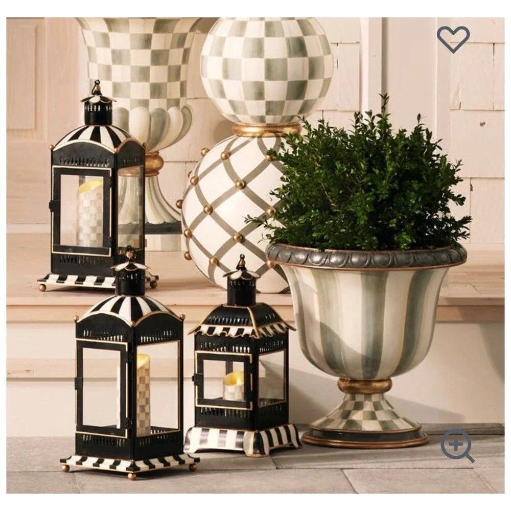 MacKenzie-Childs Courtly Check Flicker Pillar  Candles, Gift Set of 3 New In Box